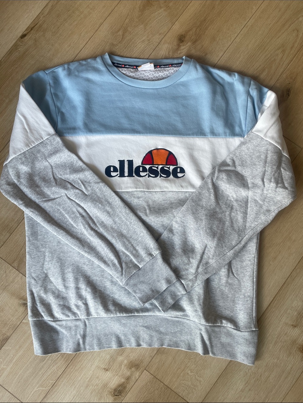 Ellesse Light Blue, White & Gray Colorblock Crewneck Sweatshirt